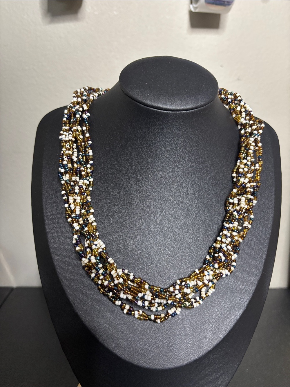 Handcrafted Glass Multi-Strand Seed Bead Necklace Vintage Statement